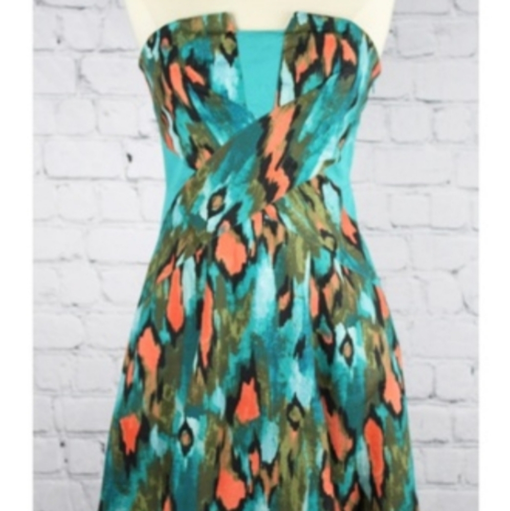 Anthropologie Strapless Dress Ikat Tribal Print